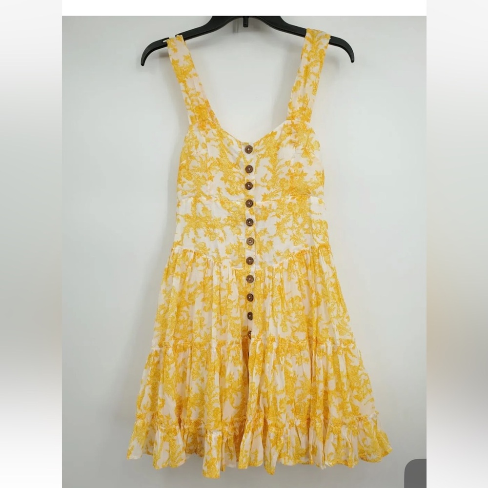 Free People Women's Yellow Floral Dance On The Blacktop Mini Dress Size XS